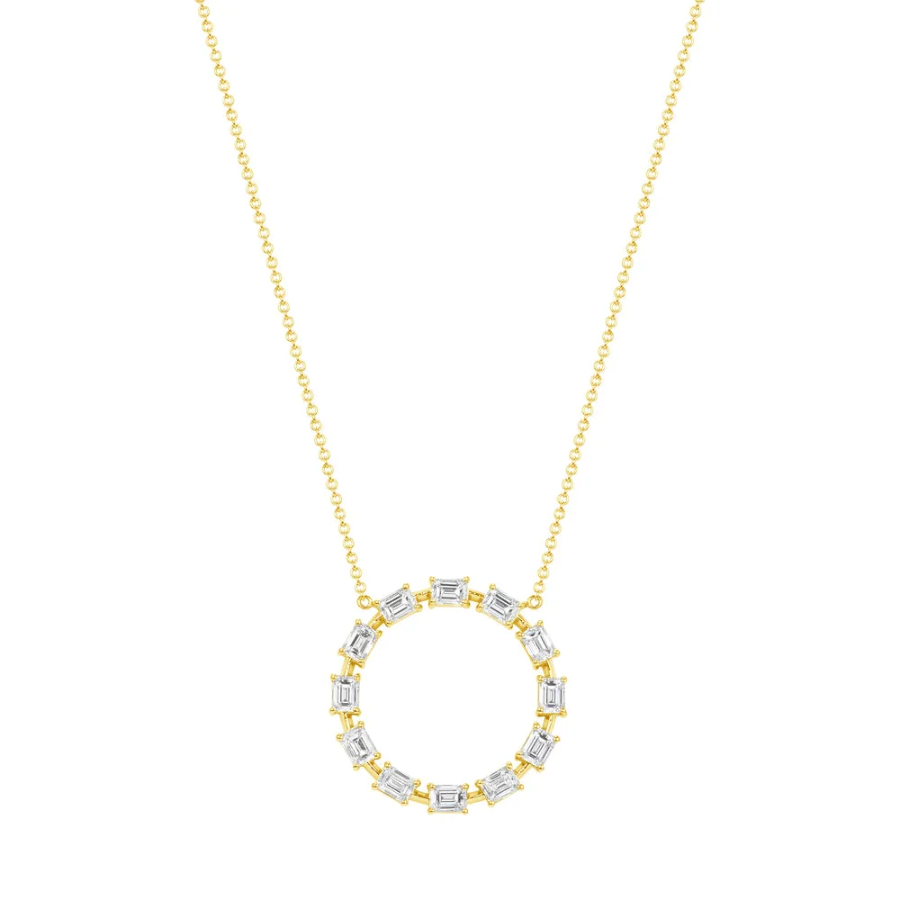 2.27CT. EMERALD CUT DIAMOND ROUND PENDANT NECKLACE IN 18K YELLOW GOLD