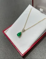 2.58tcw AAA+ Colombian Emerald & Diamond Teardrop Pear Dangle Necklace 18K