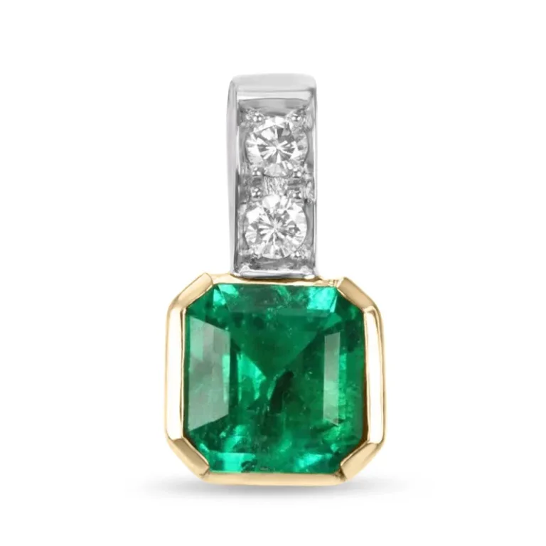 2.70tcw Fine Quality Asscher Cut Emerald & Diamond Channel Necklace 18K
