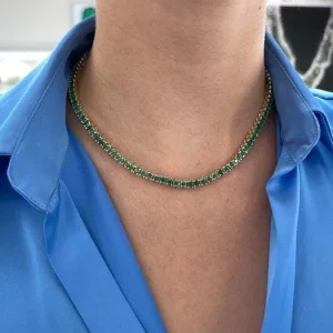 20tcw 14K 17-inches Princess Cut Emerald Tennis Necklace