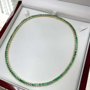 20tcw 14K 17-inches Princess Cut Emerald Tennis Necklace