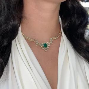 22.20tcw Fine Quality Colombian Pear Emerald & Diamond Accent Statement Necklace 18K