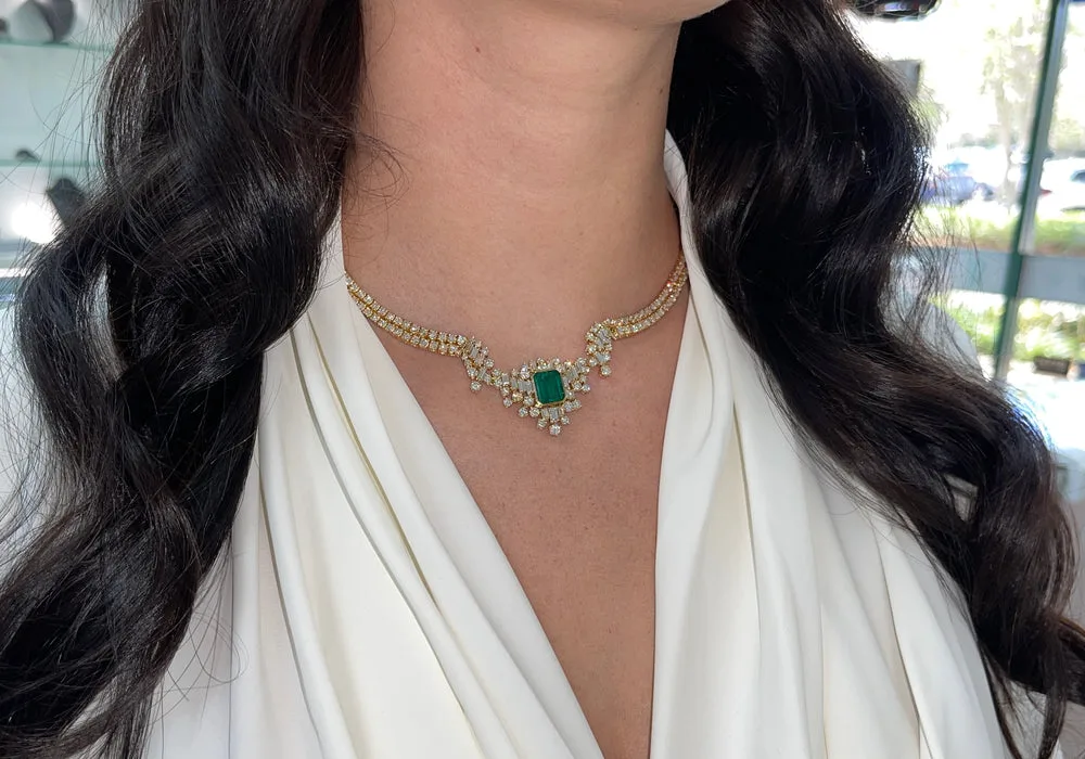 22.20tcw Fine Quality Colombian Pear Emerald & Diamond Accent Statement Necklace 18K