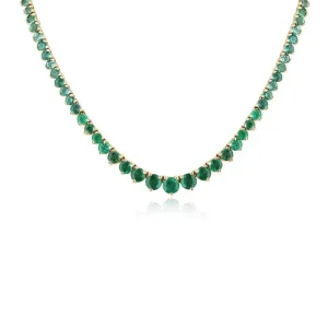 22.25tcw 14K Graduating Vivid Medium Dark Green Round Chain Emerald Tennis Necklace