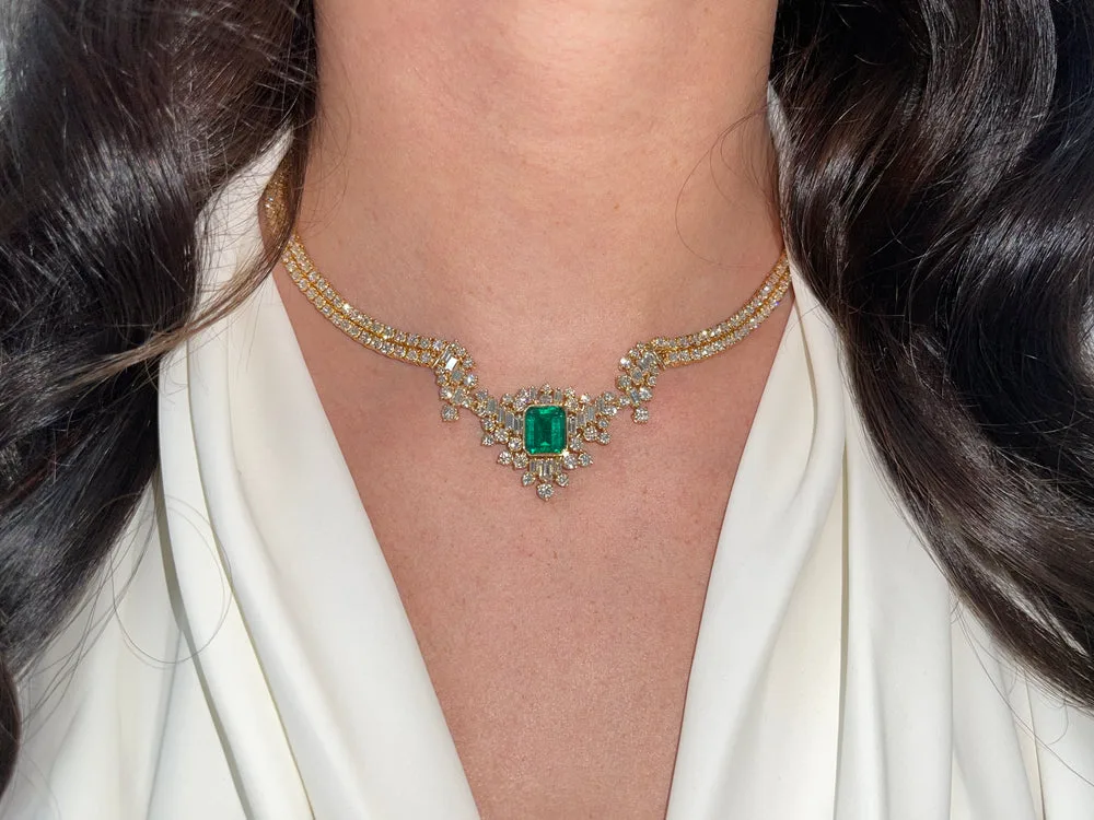 23.06tcw AAA+ Investment Grade Emerald & Diamond Statement Necklace 18K