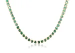 25.50tcw 14K Natural Round Medium Green Emerald Bezel Tennis Necklace