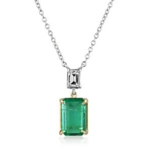 3.13tcw Genuine Dark Strong Green Emerald Cut Diamond Two-Toned Gold Necklace