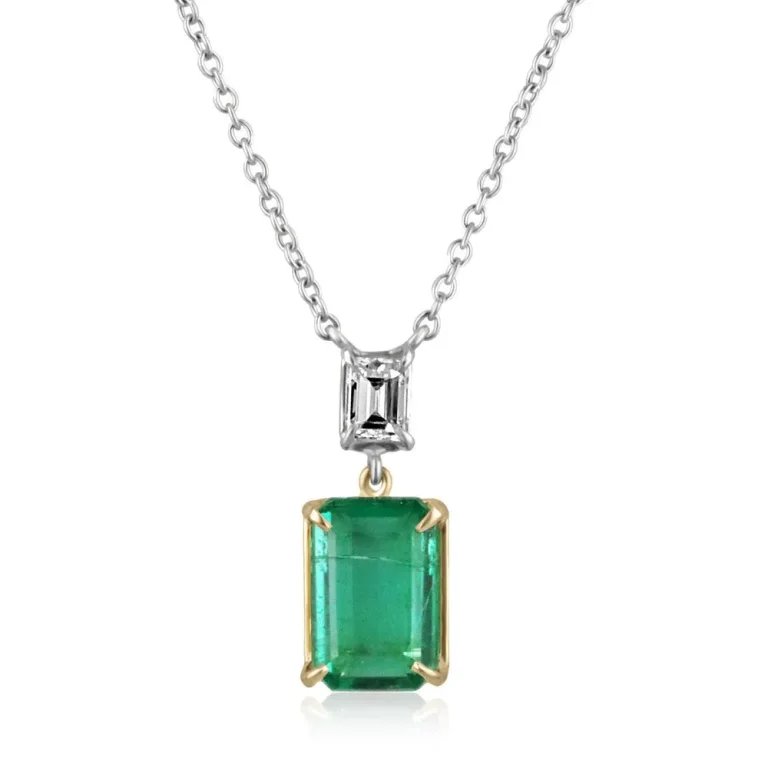 3.13tcw Genuine Dark Strong Green Emerald Cut Diamond Two-Toned Gold Necklace