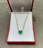 3.25 Carat East to West Rich Deep Green Emerald Paper Clip Gold Emerald Necklace 14K