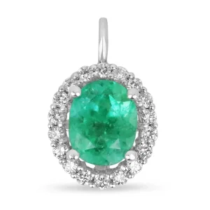 3.25tcw 14K Vivacious Spring Green Emerald-Oval Cut & Diamond Halo Gold Pendant Necklace