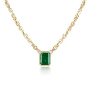 3.45 Carat Dark Green Natural Emerald Cut 3mm Anchor Chain Bezel Necklace 14K