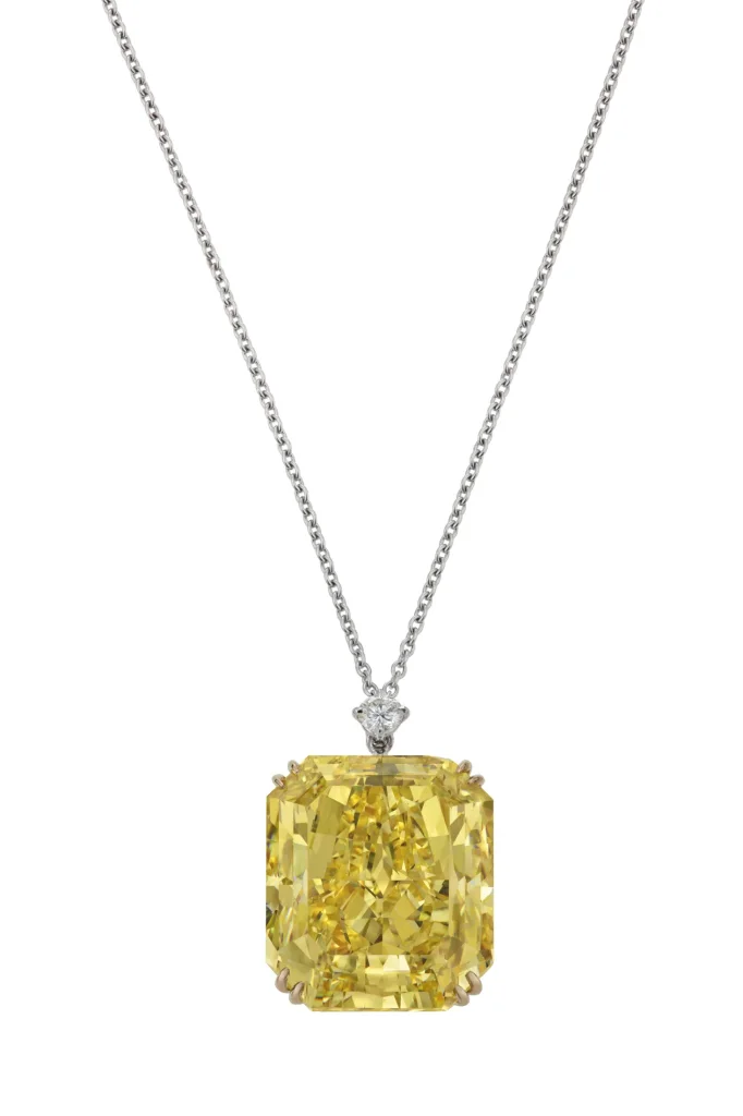 30 carat fancy vivid yellow AN IMPORTANT COLORED DIAMOND AND DIAMOND PENDANT NECKLACE