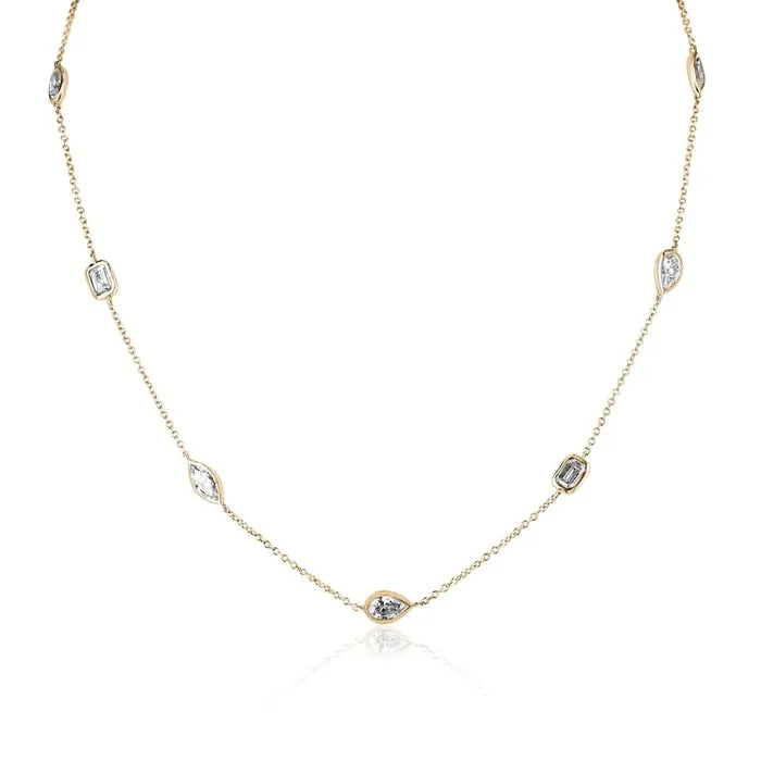 4.39tcw 14K Multi-Cut Diamond by The Yard Diamond Oval Marquise Pear Emerald Cut Necklace