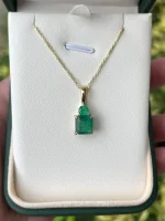 4.46tcw Zambian Emerald Toi et Moi Necklace 14K Gold Asscher & Round Pendant
