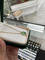 4.55cts Bezel Set Pear Colombian Emerald Solitaire Paperclip Necklace