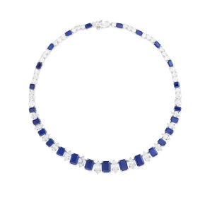 40 carats SAPPHIRE AND DIAMOND NECKLACE Twenty-five octagonal step-cut sapphires of 4.70 to 0.73 carat, marquise-cut and