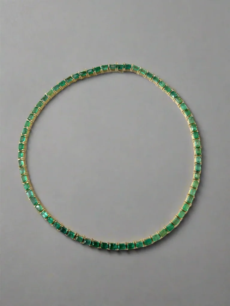 46.28 CARAT Large Emerald Cut Tennis Necklace 14K