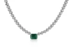 5.11tcw 14K White Gold Dark Green Emerald & Diamond Vintage Choker 8 Prong Tennis Necklace a