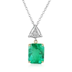5.72tcw 18K Colombian Emerald & Trillion Cut Diamond Accent Statement Necklace