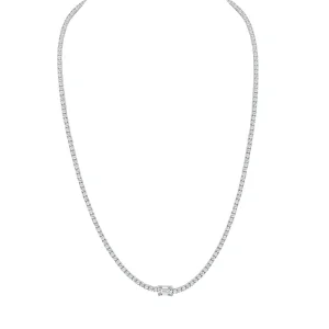 5.80CT EMERALD CUT CENTER STONE DIAMOND TENNIS NECKLACE IN 18K WHITE GOLD