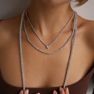 5.91CT HEART SHAPE CENTER STONE DIAMOND TENNIS NECKLACE IN 18K WHITE GOLD