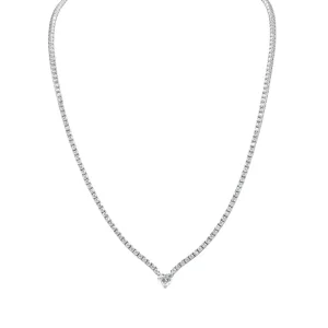 5.91CT HEART SHAPE CENTER STONE DIAMOND TENNIS NECKLACE IN 18K WHITE GOLD