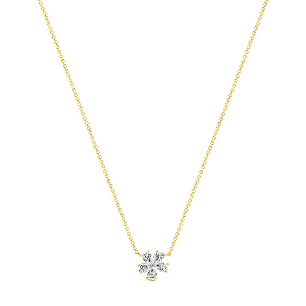 5 PETAL FLOWER PEAR SHAPE DIAMOND PENDANT NECKLACE IN 18K YELLOW GOLD