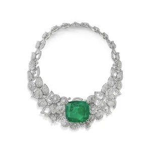 50 carat centre piece emerald , emerald and diamond necklace
