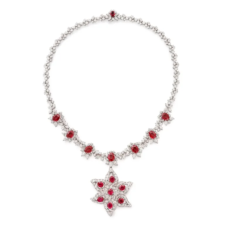 50 carats Ruby and diamond necklace