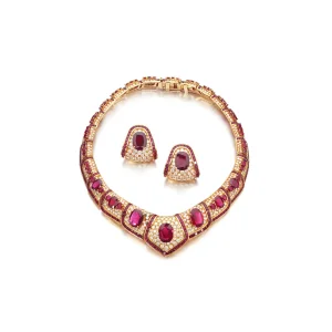 50 carats ruby and diamond necklace set a necklace composed of oval and cushion-shaped rubies, accented by brilliant-cut