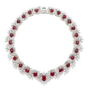 50 carats Ruby and diamond necklace Set with cushion-shaped and oval rubies, decorated with variously-shaped diamonds. R