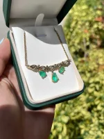 6.70tcw Bib Vintage Emerald Pear & Diamond Necklace 14K