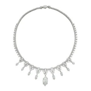 6 carat marquise drop | Of fringe design, set with baguette and round diamonds and suspending marquise-shaped diamonds,