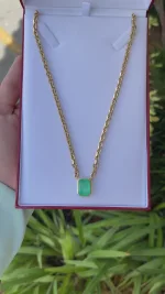 7.61 Carat Natural Colombian Emerald Bezel Set Unisex Solitaire Necklace 14K