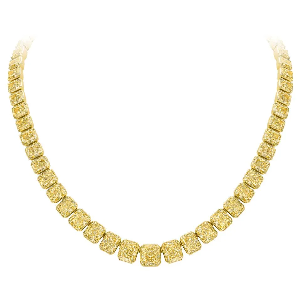 70.52 Carat Fancy Yellow Radiant Cut Diamond Necklace