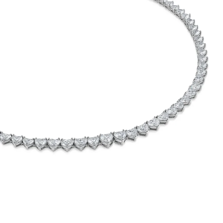70 carats heart tennis necklace 2 carat each D-F VVS-VS