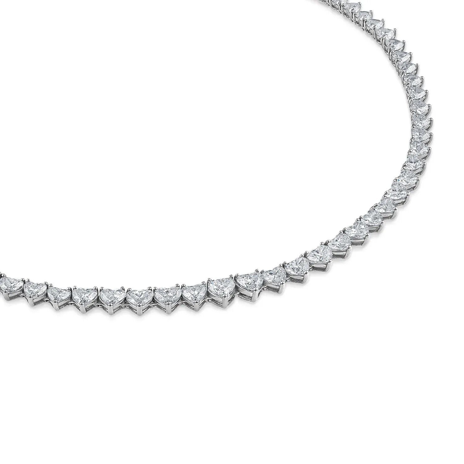 70 carats heart tennis necklace 2 carat each D-F VVS-VS