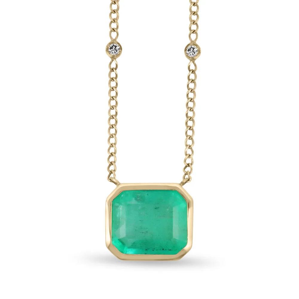 8.35tcw Large Colombian Emerald-Emerald Cut Solitaire Statement Necklace 14K