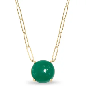9.50 Carat Large Emerald Cabochon Stationary Paper Clip Necklace 14K