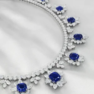 A MAGNIFICENT SAPPHIRE AND DIAMOND NECKLACE Sixteen antique cushion-shaped sapphires of 13.37 to 3.43 carats, variously-