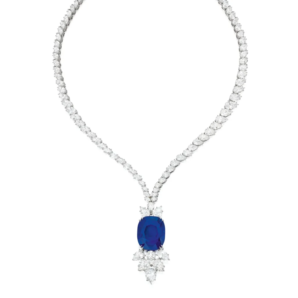 AN ELEGANT SAPPHIRE AND DIAMOND NECKLACE 20 carat sapphire drop