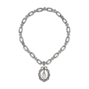 ANTIQUE COLOURED NATURAL PEARL AND DIAMOND TRANSFORMABLE NECKLACE