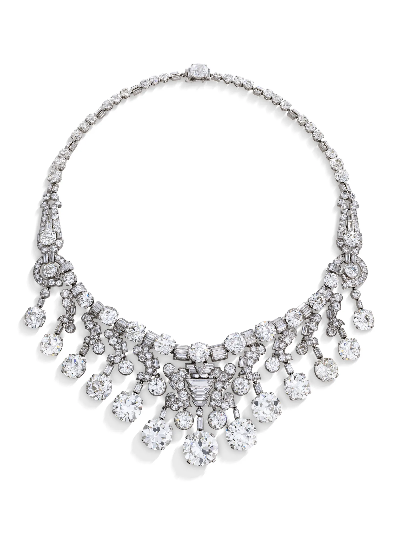 The Fifth C: Provenance 3. Art Deco diamond necklace with round, baguette and calibre-cut diamonds in platinum