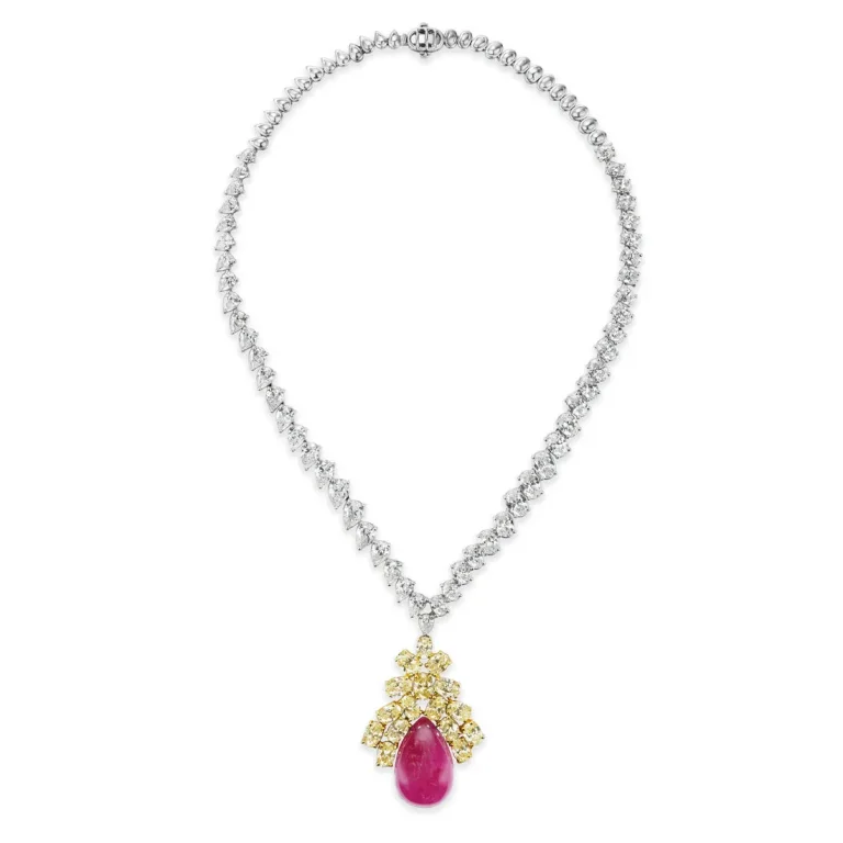 Bloom Necklace & Earrings Suite (150.45 ct Rubies & Diamonds) in Gold