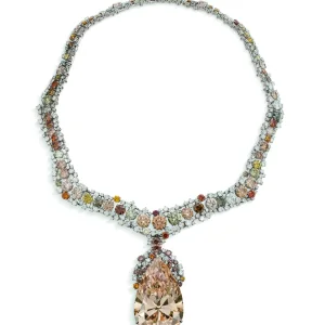 COLOURED DIAMOND AND DIAMOND PENDENT NECKLACE