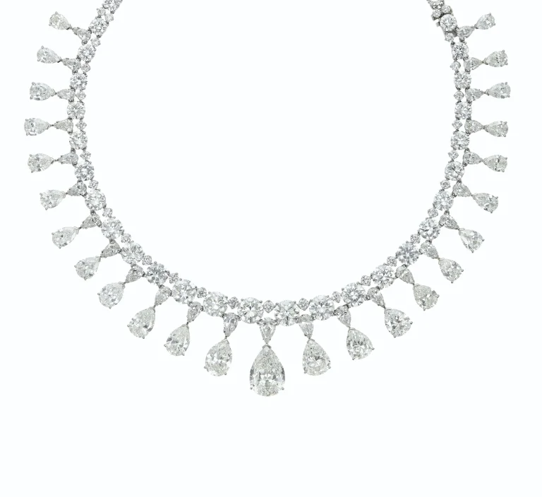 DIAMOND NECKLACE DIAMOND NECKLACE Twenty-five pear-shaped diamonds of 5.93 to 0.55 carats, smaller pear-shaped diamonds,
