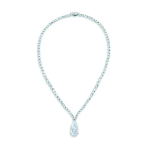 DIAMOND PENDENT NECKLACE Pear brilliant-cut diamond of 11.00 carats, marquise-shaped diamonds, platinum and gold