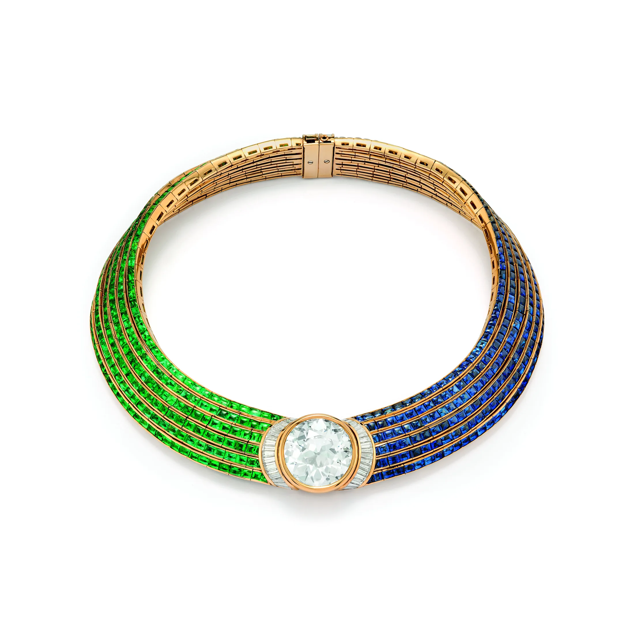 Diamond, sapphire and emerald necklace with old European brilliant cut diamonds