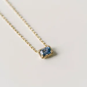 Emerald Cut East-West Framed Blue Sapphire Slider Necklace
