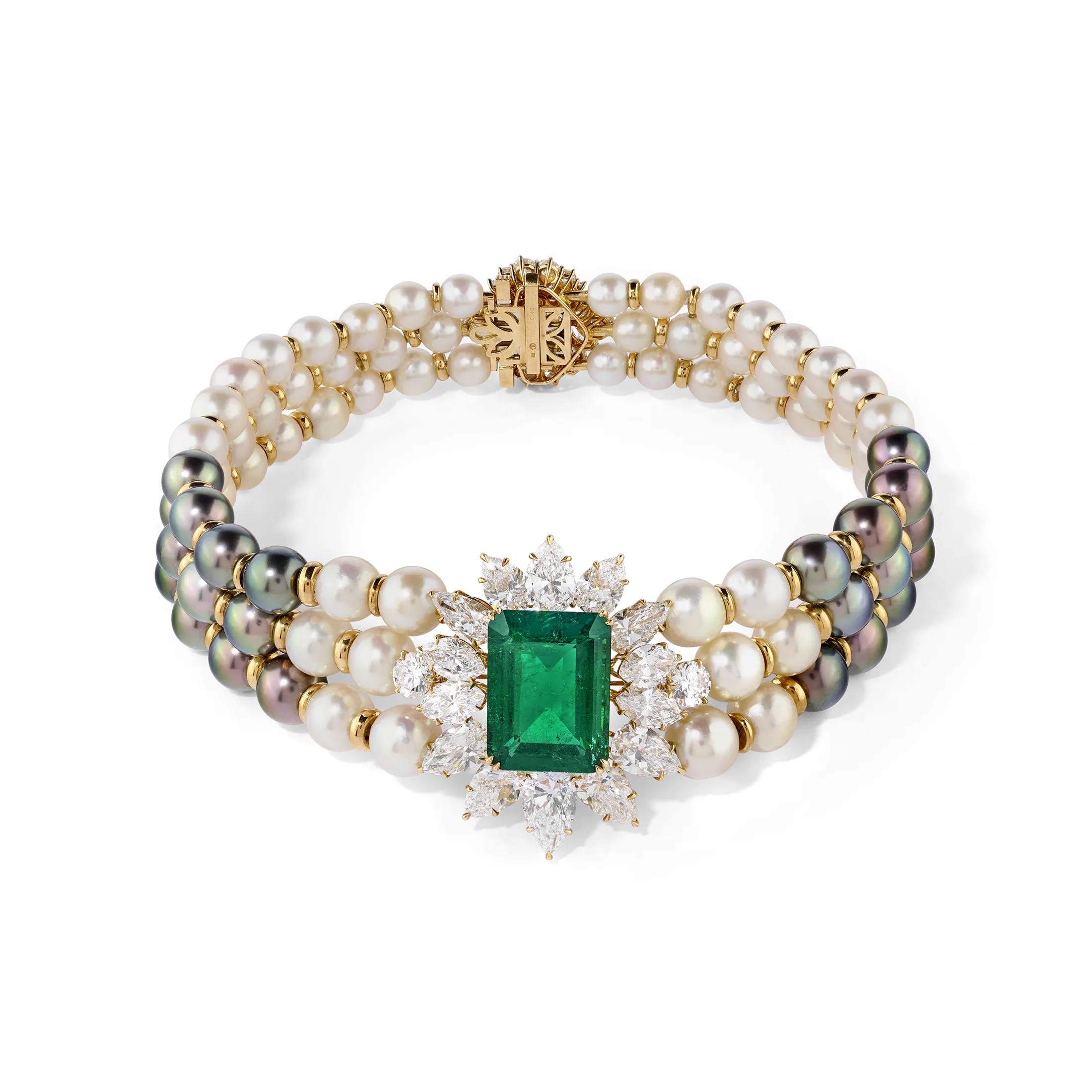 Emerald, pearl and diamond choker necklace